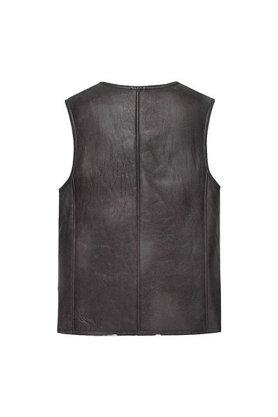 NYC GİYİM TEKSTİL Zik Genuine Sheepskin Slim Fit Vest with Feathers Inside