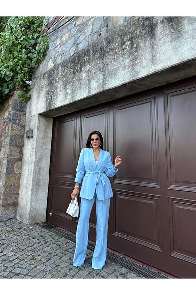Ekim Store Set de pantaloni blazer cu curea dublă pentru femei