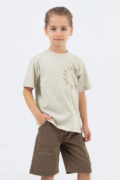 wakawakakidsstore Boy's Suit with Printed Front and Back Parachute Fabric Shorts - Beige - 7-8 Years