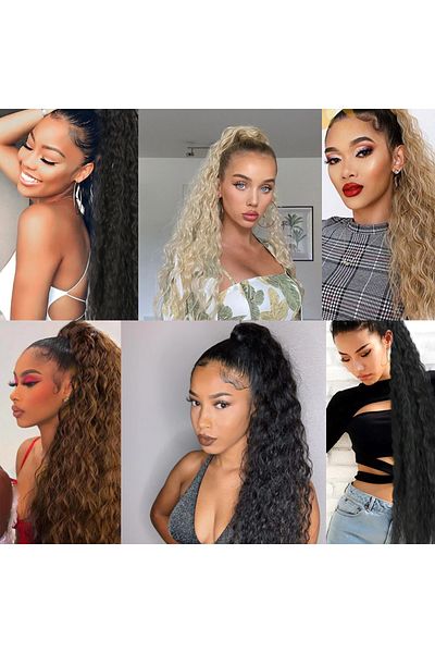 Mina Peruk Rubber Buckle Ponytail Fluffy Afro Wavy - Black / Gray Ombre