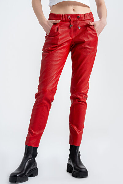 Lebeni Bordo Jogger Deri Pantolon – Hakiki Kuzu Derisi Pantolon