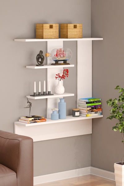 Bicabin Libra Dekoratif Duvar Rafı -Beyaz