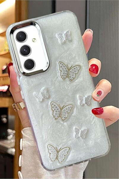 3GEN CASE غطاء صلب لامع مزين بشريط حجري ثلاثي الأبعاد على شكل فراشة وقلب لامع...