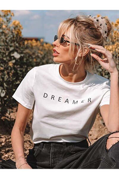 donamod Μπλουζάκι Dreamer - Λευκό εμπριμέ υπερμεγέθη καλοκαιρινό κοντομάνικο ...