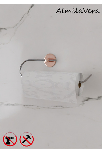 VİKİHOUSE Strong Guaranteed 5 mm Adhesive Rose Gold Color Roll Napkin Holder