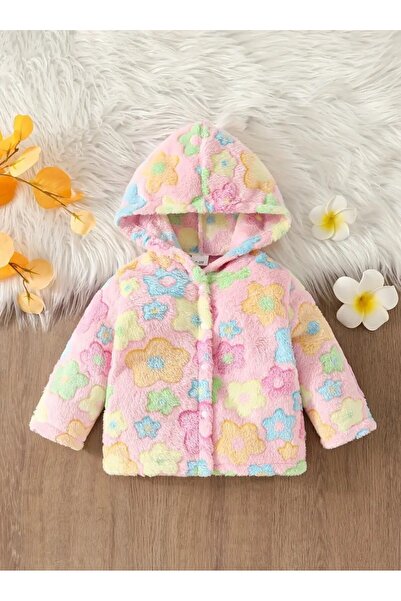 Modakido Mavi,Pembe,Sarı,Yeşil Çiçeklerle Kapüşonlu Krem,Mavi,Çok Renkli Pola...