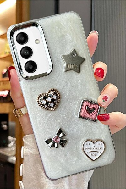 3GEN CASE غطاء صلب لامع متوافق مع هاتف Samsung Galaxy A04S بشريط حجري ثلاثي الأبعاد على شكل فراشة وقلب لامع