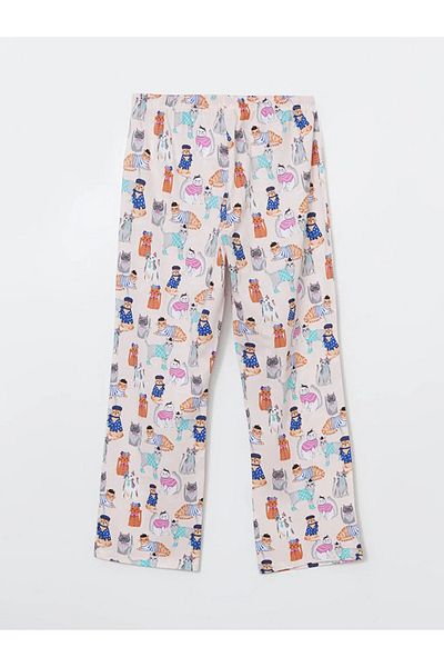 LC Waikiki LCW DREAM Pantaloni de pijama pentru femei cu model roz cu talie elastică