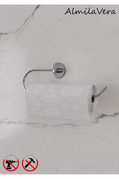 VİKİHOUSE Strong Guaranteed 5 mm Adhesive Chrome-Silver Color Roll Napkin Holder