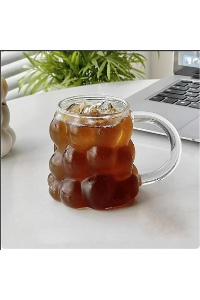 ORTAKÖYCENNETİ Bead Cup with Glass Handle Heat Resistant Cup 350 ML Borosilicate Coffee Cup
