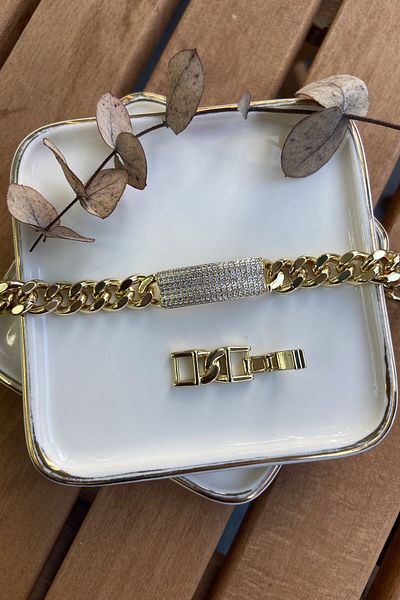 AURA ATELIER Steel Edges Thick Chain Tag Bracelet 17+2cm