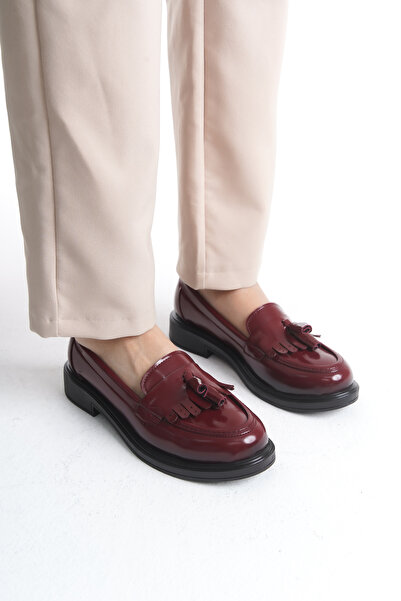 MARSEDO Kadın Loafer Makosen Günlük Ayakkabı Lipa Bordo Rugan
