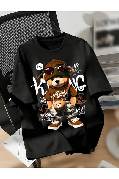 Sezon tekstil Teen Adult Oversize Cut Loose Relaxed Cut Printed Teddy Bear Tshirt