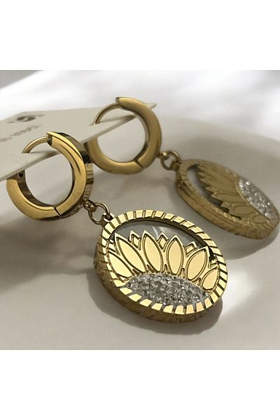 Çelik Gold Compatible Sunflower Earrings