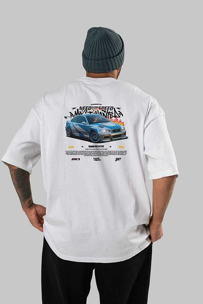 Ankhises NEED FOR SPEED BMW M3 GTR Tricou alb oversize cu imprimeu pe spate Bumbac cu decolteu rotund Bărbați Femei