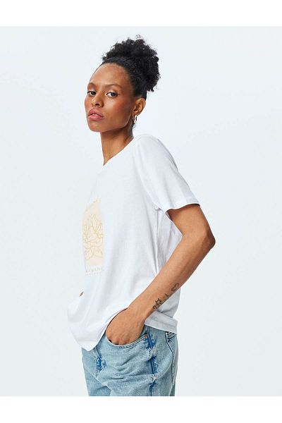 Koton Crew Neck Short Sleeve Cotton Printed T-Shirt