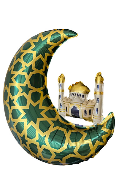 aşkın concept Hoşgeldin Ramazan Yeşil Gold Hilal Cami Detaylı Folyo Balon 55 CM