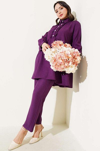 modasindoma Women's Ruffled Collar Double Set