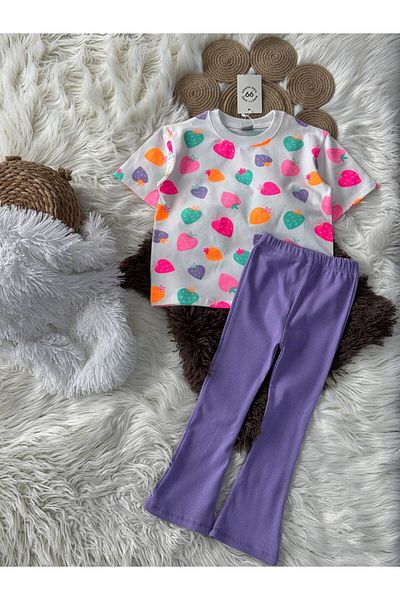 babymoon kids طقم بناتي بنقشة الفراولة
