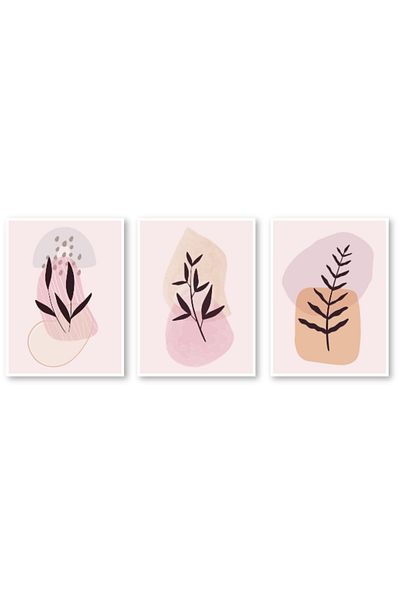 estölye 3 Piece Bohemian Style Artistic Wood Frame Look Painting Set