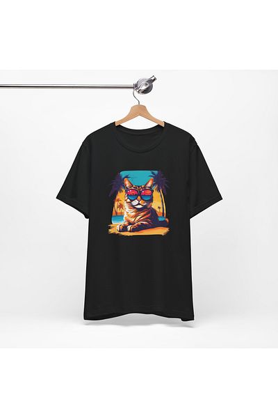 IVART Cat and Coast Printed -unisex -100% βαμβακερό κοντομάνικο μπλουζάκι με κανονικό λαιμόκοψη