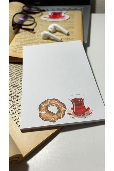 Handeto Kraft Tea and Bagel Themed - A6 Notebook, Glue Memo Pad and No Line Notepad