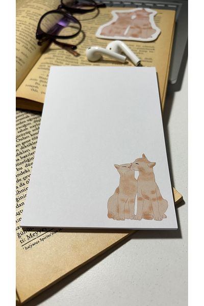 Handeto Kraft Cat Themed Notepad Check Pluck Notebook, Glue Memo Pad, A6 Notebook, Unlined Notebook