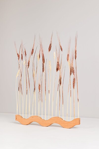 orearts Dalgalı Ahşap Tabanda Kuru Başak Aranjmanı