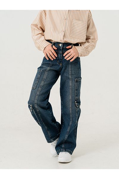 GİYİCEM TEKSTİL Girl's Multi-Pocket Cargo Jeans 2187
