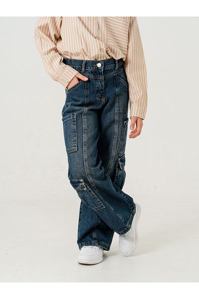 GİYİCEM TEKSTİL Girl's Multi-Pocket Cargo Jeans 2187