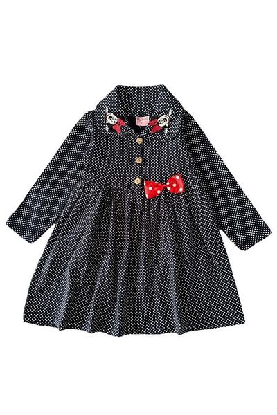 wakawakakidsstore Рокля с мини мишка и бродирани копчета отпред на точки - тъмносиня - 2 години
