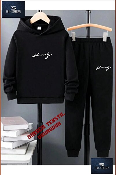 SS SİNSER Παιδικό σετ φόρμας με κουκούλα και στάμπα  "IMZA KING "