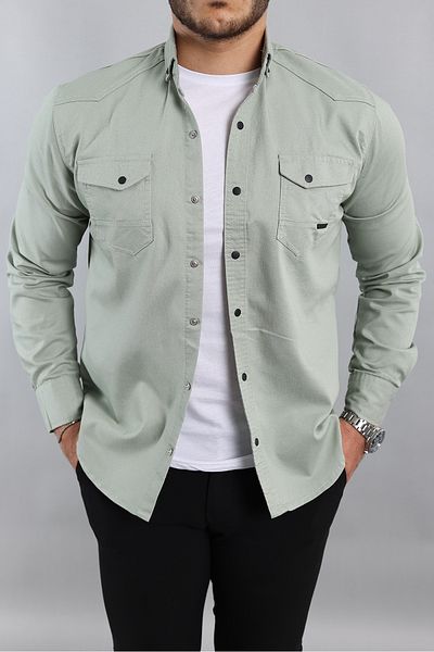 YXC Cămașă de blugi pentru bărbați, slim fit, verde apă