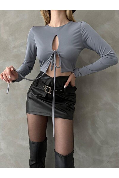 Jeevee Αμμώδης υφασμάτινη λεπτομέρεια Crop μπλούζα