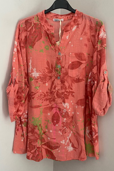 AYASOFYA OTANTIK Жіноча італійська блуза з кораловим принтом у вигляді листя,...
