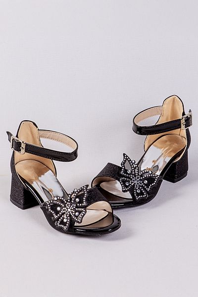 NS Little Pantofi de seara cu sclipici fluture pentru fete, pantofi cu toc pentru fete
