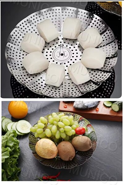 Munico Paslanmaz Gıda Buharlayıcı Buhar Rafı Çekmece Mutfak Katlanır Buharlay...