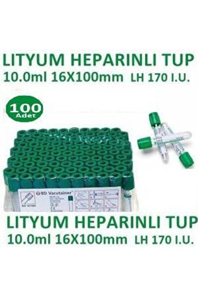 Genel Markalar 100 Adet Kan Alma Tüpü, Lityum Heparinli Tüp, Yeşil Kapak 10ml 16x100mm, Bd Vacutainer Lithium Hepar