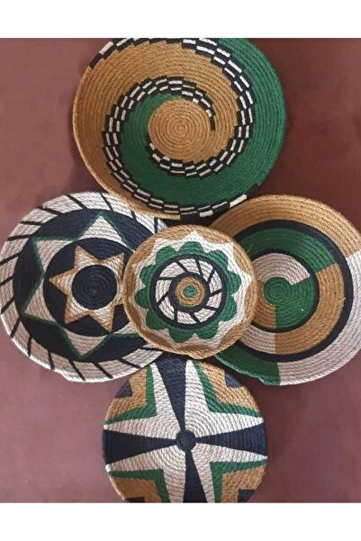 Joly El Yapımı Afrikan Tabak Etnik Hasır Tabak Seti Bohem Duvar Dekoru Afrika Tabak