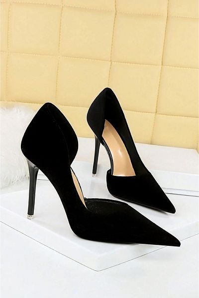 TrendyAnka Dámské černé semišové 8cm tenký průhledný kryt podpatky na jehlách svatební zásnubní večerní večerní šaty
