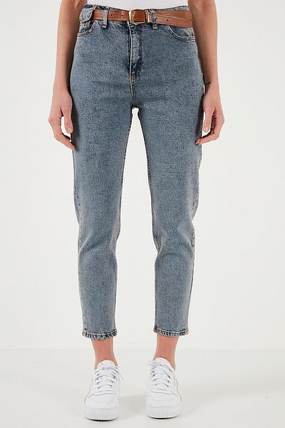 Lela Bumbac, cu talie înaltă, cu talie înaltă, cu centură, pantaloni din denim PANTALONI 668YP4475