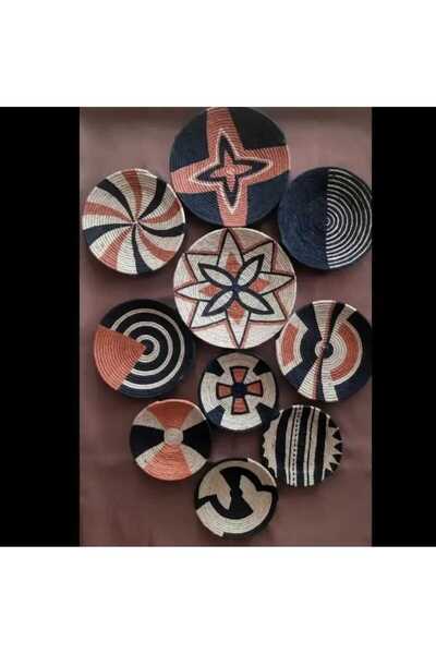Joly El Yapımı Afrikan Tabak Etnik Hasır Tabak Seti Bohem Duvar Dekoru Afrika Tabak