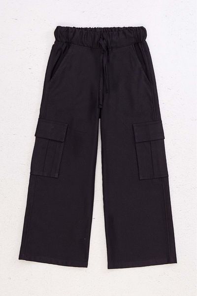 Hopi Kids Girl's Cargo Pocket Wide Leg Trousers - Black - 4-5 Years