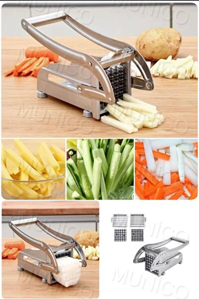 Munico Paslanmaz Çelik Fransız Kızartma Kesici Sebze Ve Patates Dilimleme 2 B...