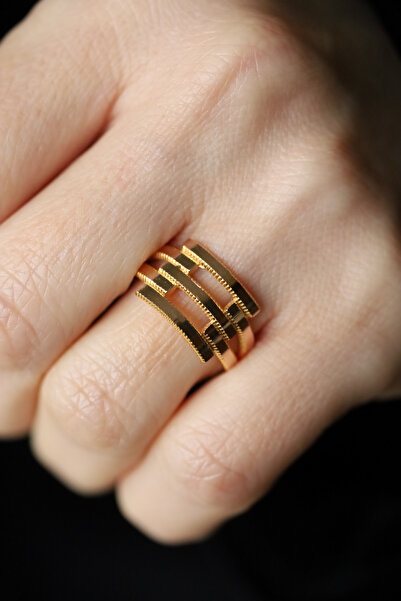 Yenigün Kuyumculuk 14 Ayar Altın Ajda Desenli Üçlü Kaburga Yüzük