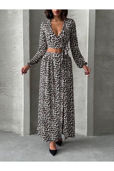 Jeevee Set de fuste bluză cu model leopard