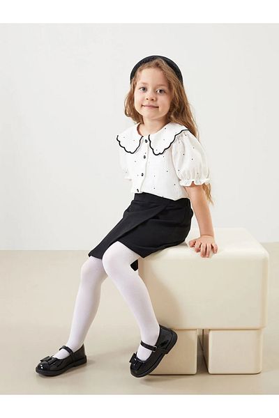 LC Waikiki Lcw Kids Ecru Baby Lapel Girls' Shirt and Shorts Skirt 2-Piece