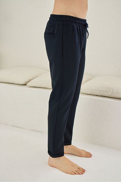 KLY Ανδρικό παντελόνι Jogger με ελαστική μέση με διπλό πόδι, μπλε ναυτικό