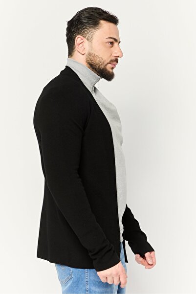 Perry Ellis Men Split Neck Solid Cardigan, Black