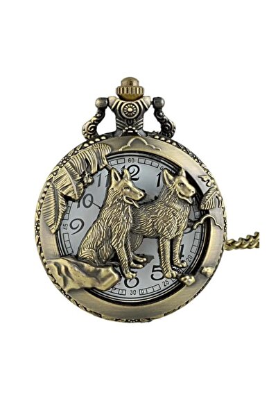 keyfim shop Kişiye Özel Köstekli Cep Saati Ouartz Kurt Tasarımlı Zincirli Cep...